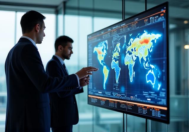 Scientists reviewing environmental impact data in a modern lab